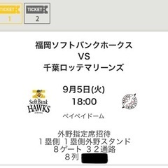 【最終値下げ】9月5日(火) 福岡ソフトバンクホークス ペアチケット