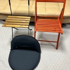 3点セット IKEA 折り畳みイス（赤、ウッド）、ニトリ 座椅子...
