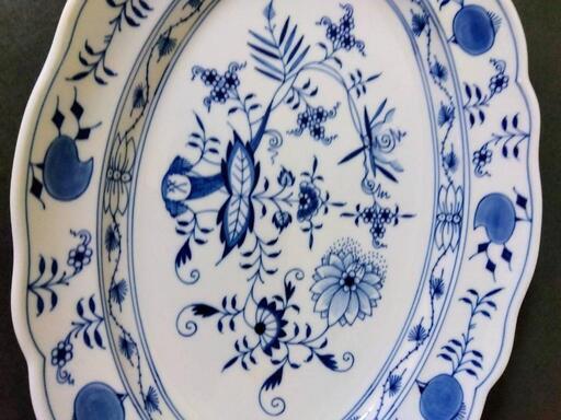マイセン（Meissen）、ブルーオニオン 、楕円皿、素人採寸ですが縦:約