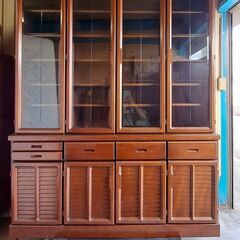 永尾物産 大型 木製 食器棚 水屋 収納棚 幅150cm×奥行45cm×高さ190cm