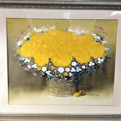 珍品　平山講平作 静物画 油絵 黄色い花　作家直筆サイン