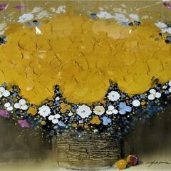 珍品　平山講平作 静物画 油絵 黄色い花　作家直筆サイン