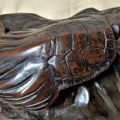 美品　岩上に鶴と亀　銅製