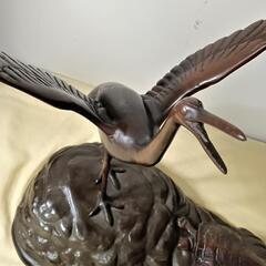 美品　岩上に鶴と亀　銅製