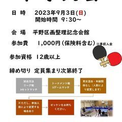 9月3日(日)卓球大会in平野区画整理記念会館
