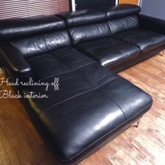 ☑️ヤフ売約済　首都圏送無料〜イタリア一流鞣本革30万総本革張頭部リクライニングコーナーソファー