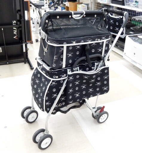 Mother Cart  ペットキャリーカート  上下2段式 スカル柄 ブラック 収納多数 多頭飼い  札幌市清田区
