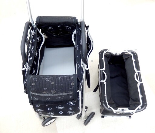 Mother Cart ペットキャリーカート 上下2段式 スカル柄 ブラック 収納  