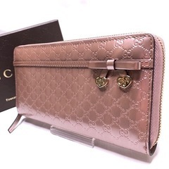 あんしん決済対応可　グッチ　長財布　ラウンドジップ　シャイニーマイクロシマ　マイクログッチシマ