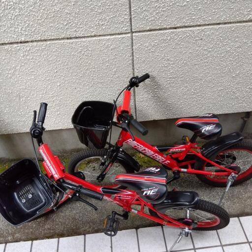 子供用チャリ自転車2つ　補助輪付き