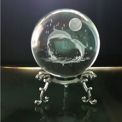 ☆ 【 イルカの親子 】レーザー加工 3D クリスタルボール 仲...