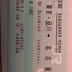 【今日9/3まで】東京-名古屋　新幹線自由席特急券