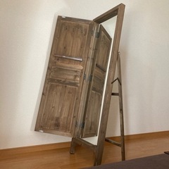 アンティーク スタンドミラー 姿見 ドア風 木製 扉付き ヴィンテージ 鏡