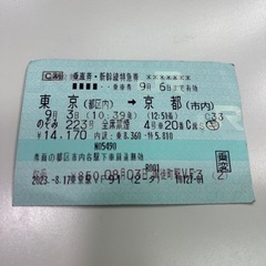 東京→京都 9/6まで乗車券のみ有効