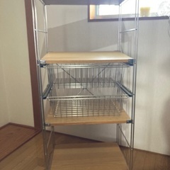 無印 ステンレスユニットシェルフ オーク材棚セット 中