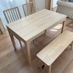 【受付終了】IKEA 伸長式 ダイニングテーブル チェア  ベン...