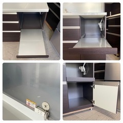 【超美品‼️】定価数十万♪ パモウナ 160cm幅キッチンボード 食器棚 収納家具 木目調ダークブラウン♪