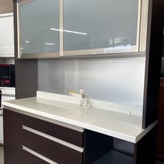 【超美品‼️】定価数十万♪ パモウナ 160cm幅キッチンボード 食器棚 収納家具 木目調ダークブラウン♪