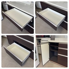 【超美品‼️】定価数十万♪ パモウナ 160cm幅キッチンボード 食器棚 収納家具 木目調ダークブラウン♪