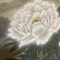 美品 掛け軸 小野守鳳作 白牡丹図 共箱 二重箱 太巻き付 年中