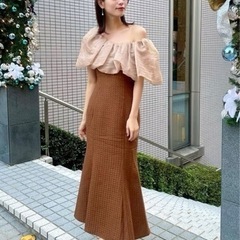 【新品タグ付き】LEJA 2WAYオフショルダーパフスリーブワッフル生地マーメイドワンピース