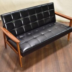 ≪yt808ジ≫ カリモク60 Kチェア2シーター スタンダードブラック 座面幅120cm 2人掛けソファ/木製フレーム/定番/合皮/家具 50807-12