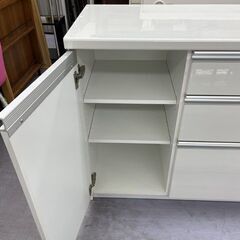 創愛 ミドルレンジボード ルシア160R 幅160.5×奥行48×高さ85.5cm ソフトクロージング エナメル調 ホワイト キッチン収納 収納家具