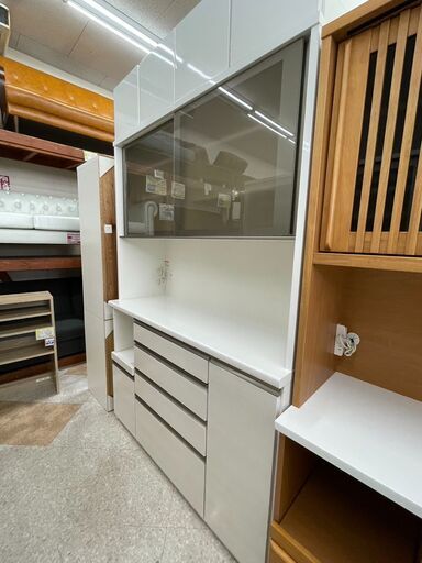 松田家具 2面レンジボード 定価￥158,000 ソフトクロージング 人気のホワイトカラー4921