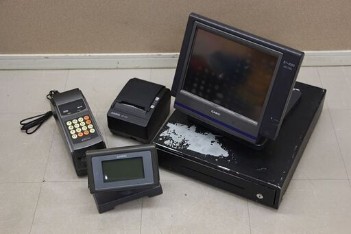 【通電確認のみ】 CASIO カシオ BT-4000 UP-400 電子レジスター プリンター ハンディ ドロアー (J1283asxY)
