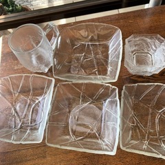 ガラス製スクエアガラス皿 大中4枚＆タンブラー＆小鉢2個セット
