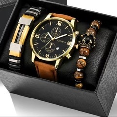 色違いブラックの腕時計とブレスレットセット