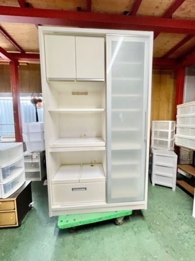 激安‼️ホワイトキッチンボード食器棚家具収納コンセント付き 大型レンジ対応 キッチンボード レンジ台 キッチンラック 木製TB25