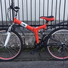 ＜新品・未使用車＞MTB型26インチ折りたたみ自転車・フルサスペンション・ミッキーロケットのロゴ入り・シマノ6段変速・ Vブレーキ・ピカピカです♪