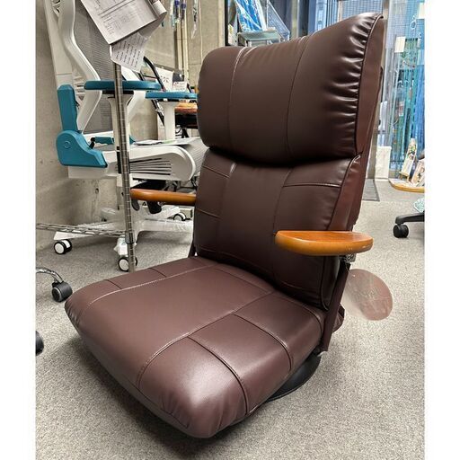 【展示品】木肘スーパーソフトレザー座椅子 蓮 YS-C1364 日本製 ワインレッド 360°回転式
