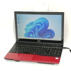 送料無料 新品SSD 15.6型 レッド ノートパソコン 富士通 AH42/J 中古美 