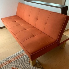 状態良好・ソファーベッド　シングルサイズ　オレンジ色