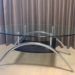 楕円形ガラスローテーブル