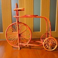 木製　花入れ　自転車型　ラタン