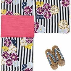 ☆KYOETSU キョウエツ 浴衣 菊ストライプ 兵児帯 チェリー◇これ1つで