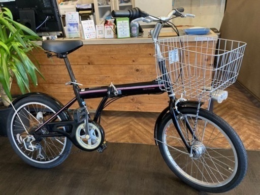 【前輪タイヤ新品！LEDオートライト】6段変速　20インチ折りたたみ自転車　ブラック×ブラウン 前後タイヤ新品！】LEDオートライト 6段変速 20インチ折りたたみ自転車