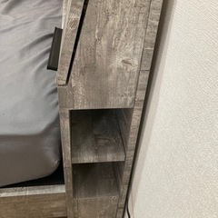 ベッドフレーム ダブル ビンテージ風 コンセント LEDライト付き USBポート付き