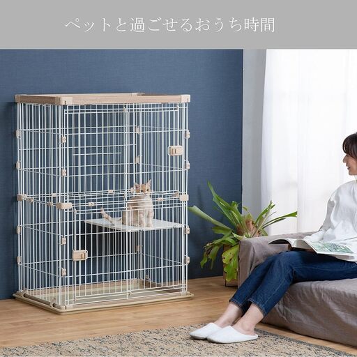 【美品】アイリスオーヤマ　2段ウッディキャットゲージ猫用PWCR-962【綺麗】1週間のみ使用