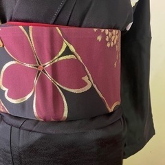 振り袖、帯のセット、黒地に桜