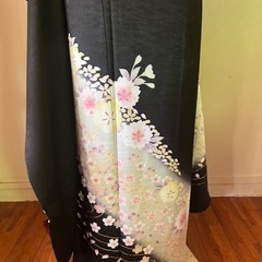 振り袖、帯のセット、黒地に桜