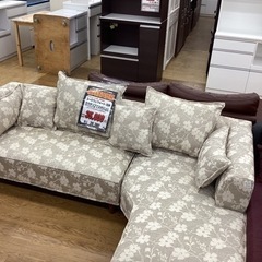 KI-34【新入荷　アウトレット】ユーロコンフォート　花柄　カウチソファ2点セット　ベージュ系