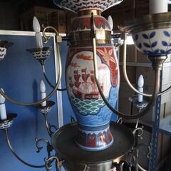 ①高級 九谷焼 陶器 シャンデリア 船 花