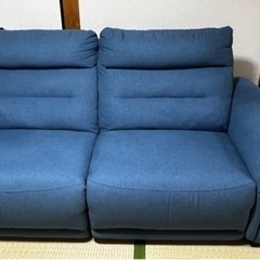  95％新品、3人掛け電動ソファ、サファイアブルーの生地、純綿混紡生地、清潔度が高く、機能が完璧です。