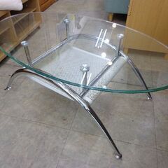 楕円センターテーブル　ガラス　ちょっとサビあり。