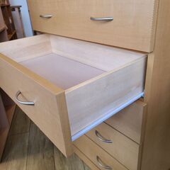 6段ハイチェスト スライドレール ナチュラルカラー