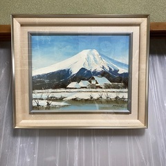 忍野富士　古屋茂男　油彩　白富士　富士山　冠雪の富嶽　原風景　証...